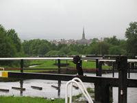 Heading down the Wigan flight of locks - in the pouring rain